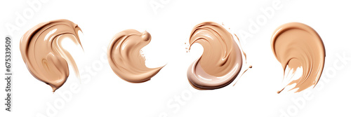 Set of Close-up of a smear of liquid foundation or bb cream isolated on transparent or white background photo
