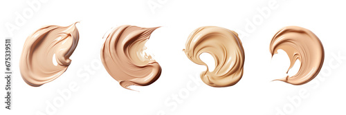 Set of Close-up of a smear of liquid foundation or bb cream isolated on transparent or white background photo