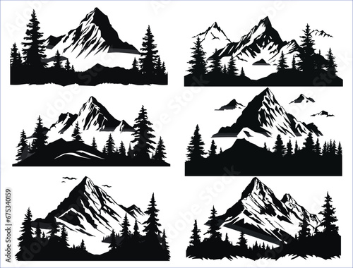 Mountains landscape silhouette set, Mountain silhouette