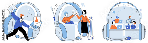 Customer care. Vector illustration. A customer care assistant is trained to provide prompt and reliable support The customer care team is always ready to assist customers with their inquiries