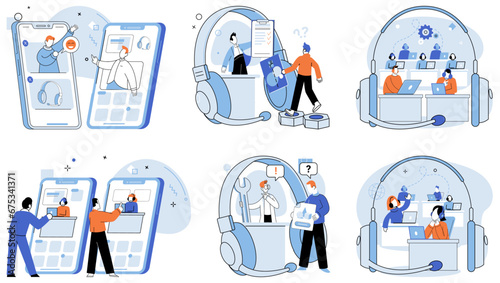 Customer service. Vector illustration. The customer service metaphor emphasizes importance understanding customer needs Effective communication and customer service are essential for business success