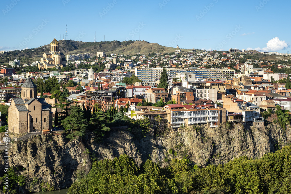 Obraz premium Picturesque panoramic aerial view of Tbilisi old town. TBILISI, GEORGIA.