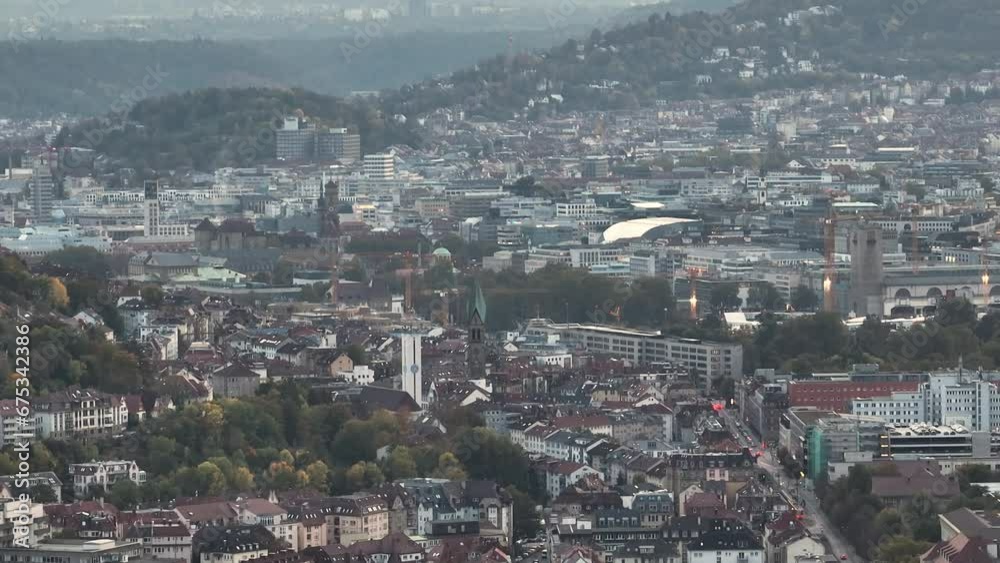 twilight time stuttgart central cityscape aerial panorama 4k germany twilight time stuttgart central cityscape aerial panorama 4k germany