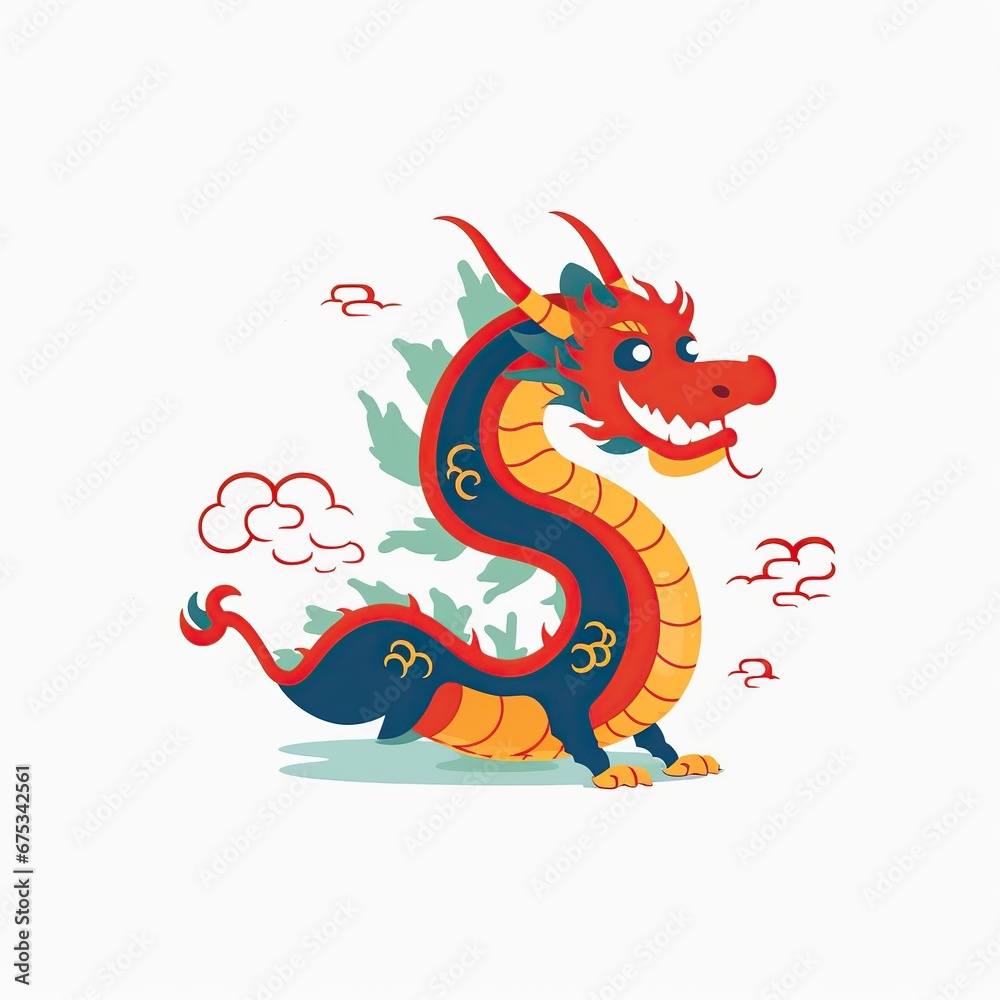 A cute chinese Dragon illustration, lunar new year. AI Generated.