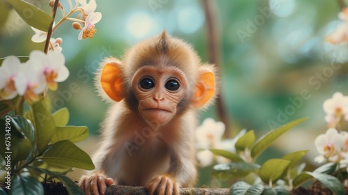 A cute monkey lives in a natural forest of Thailand