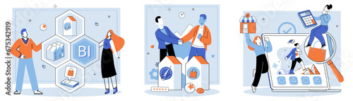 Business Association. Vector illustration. Business strategies incorporate various elements to achieve organizational objectives The business association metaphor visualizes interdependence