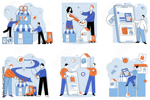 Local business. Vector illustration. Employment in local businesses strengthens local economy and fosters community development Company promotion is necessary for businesses to increase brand