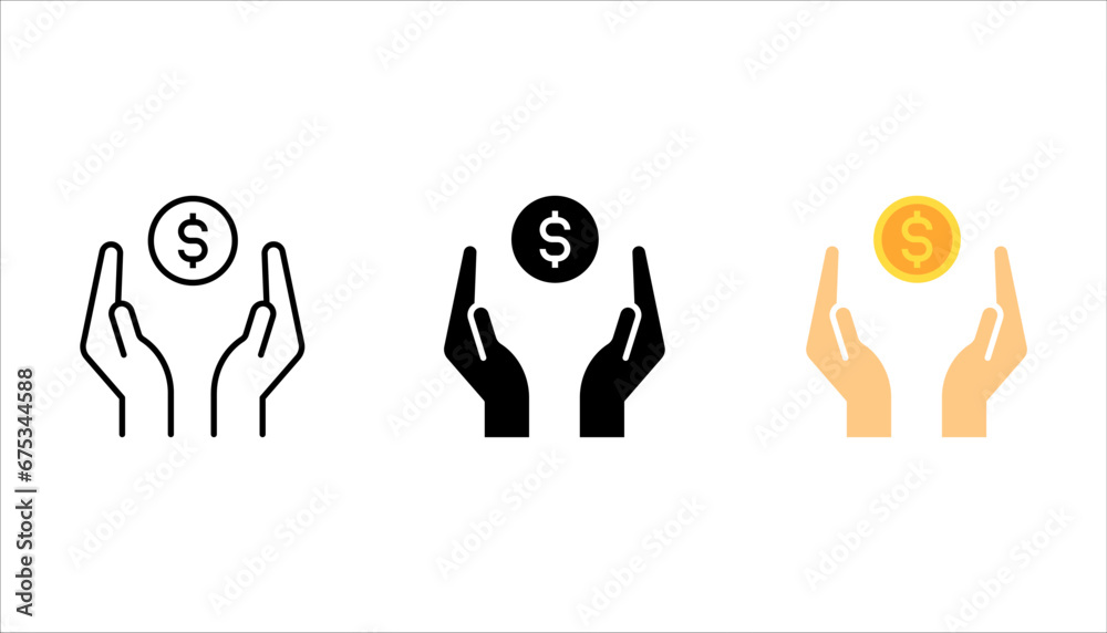 save money icon set, salary money, invest finance, hand holding dollar, vector illustration on white background save money icon set, salary money, invest finance, hand holding dollar, vector illustration on white background