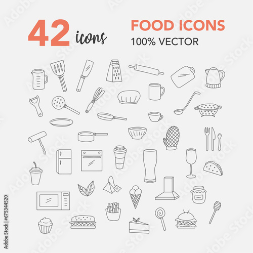 Food and cooking vectors icon, thin line web icon set, vector illustration