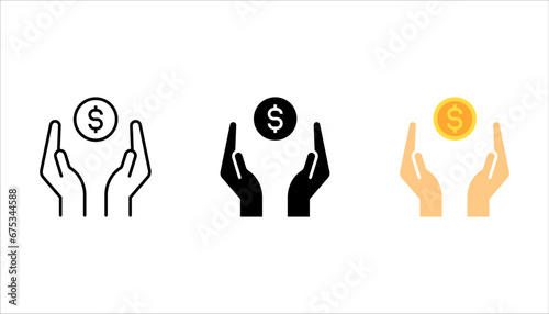 save money icon set, salary money, invest finance, hand holding dollar, vector illustration on white background