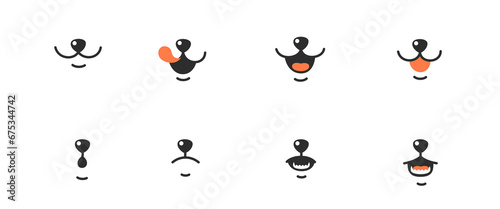 Various animal face, different emotions. Happy, angry and sad face, nose and mouth. Vector illustration. © Tatiana Bass