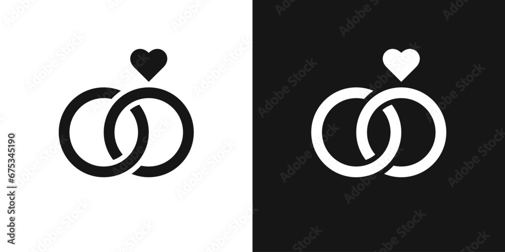 Linked wedding rings vector icon. Wedding ring couple, marriage sign - obrazy, fototapety, plakaty 