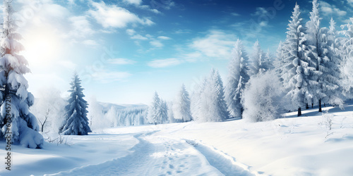 Winter's Embrace: A Tranquil Scene of a Snow-Covered Tree background ai generated