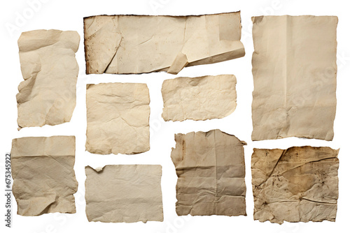 Old Paper Pieces Isolated on a Transparent Background
