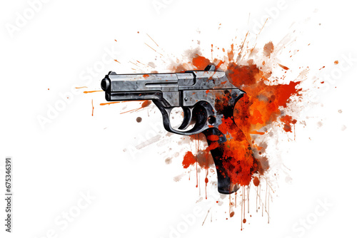Gun in Red Splash Isolated on a Transparent Background photo