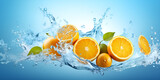 A Luscious Journey: Witness the Mesmeric Dance of an Orange Fruit, Artfully Sliced and Submerged in a Crystal-clear Oasis of Refreshing Water background ai generated