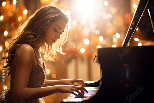 Young Musician Playing Piano Under Stage Lights