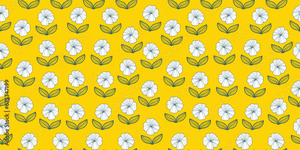 Flowers with Leaf Seamless Pattern Design in white Color on a Dark Color Background, Very Colorful exotic, and vibrant. 