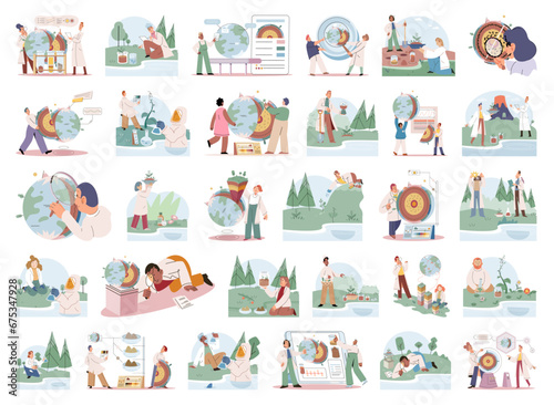 Nature science. Vector illustration. The beauty nature inspires scientific inquiry and exploration Science helps us understand Earths structure and its intricate systems The environment provides