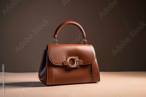 Beautiful trendy smooth youth women's handbag in brown color on a studio background