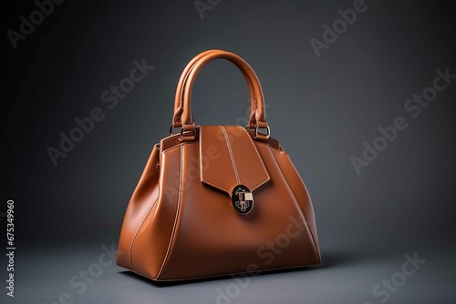 Beautiful trendy smooth youth women's handbag in brown color on a studio background