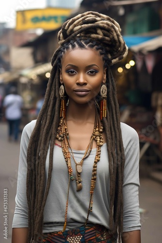 Awesome african woman with dreadlocks in the city