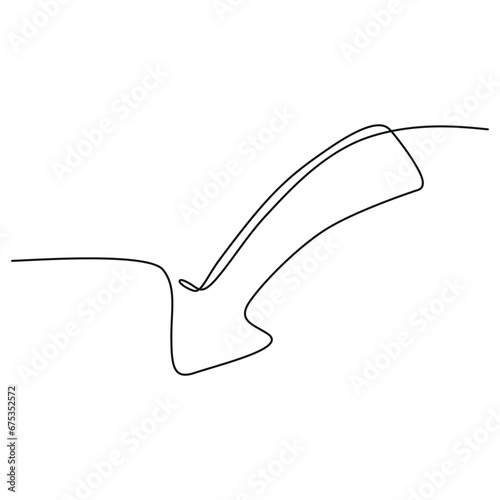One line continuous drawing of arrow pointing down. Linear drawing of cursor arrow. Editable stroke. Vector.
