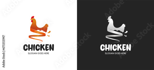 Chicken and egg logo design, vector illustration of the silhouette of a laying hen farm