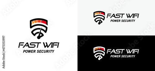 Internet speed logo design with wifi digital shield symbol template photo