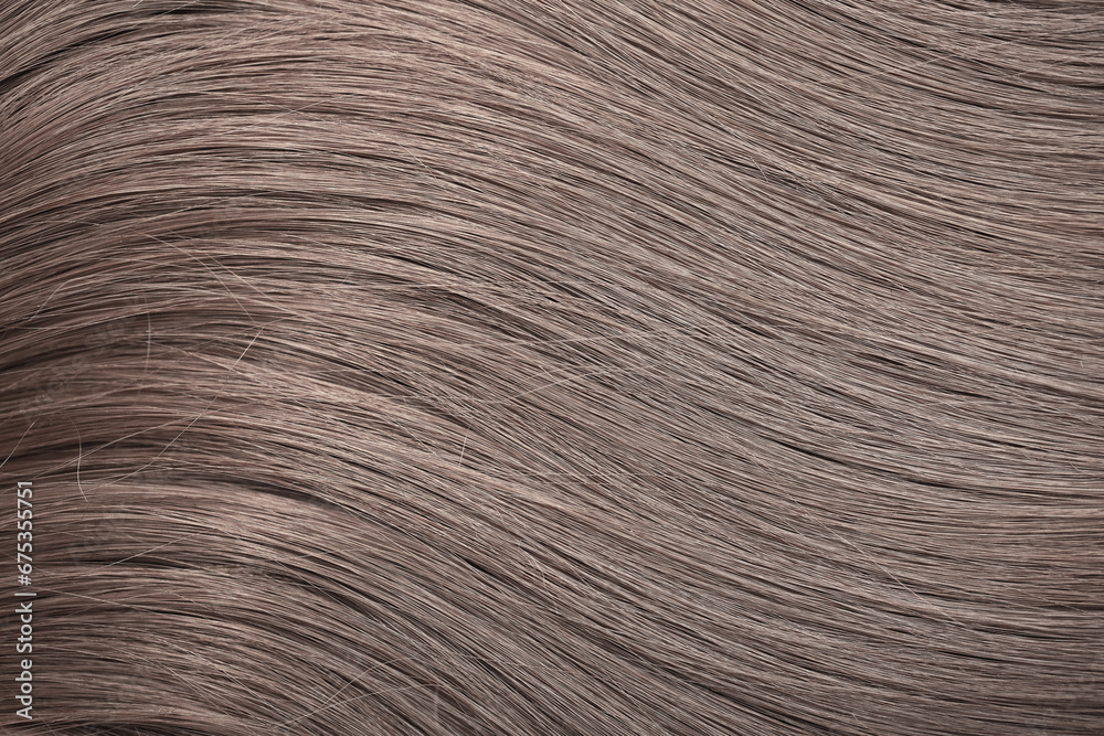 Fototapeta premium Blond hair close-up as a background. Women's long light brown hair. Beautifully styled wavy shiny curls. Hair coloring. Hairdressing procedures, extension.