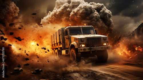 military truck on war