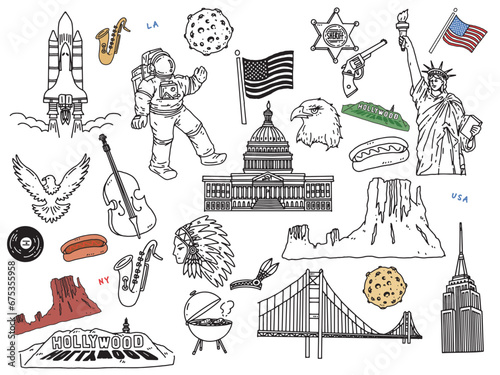 アメリカの線画イラスト
An American line drawing illustration.