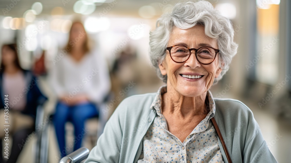 Retirement Wellbeing: Happy Senior Patient in a Wheelchair Embracing Healthcare with a Smile Retirement Wellbeing: Happy Senior Patient in a Wheelchair Embracing Healthcare with a Smile