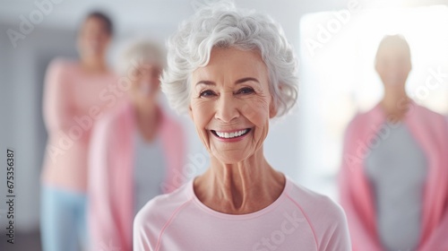 Happy Senior Caucasian Woman and Daughter Exercising Together in Joyful Retirement Fitness Class