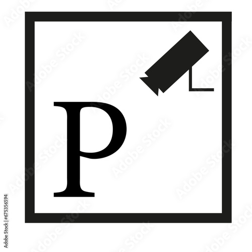 Panneau en forme d'idéogramme indiquant un parking sous surveillance vidéo