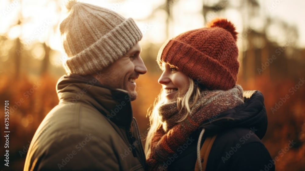 A couple who came close to each other on an autumn day A couple who came close to each other on an autumn day