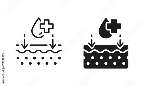 Medical Treatment, Skincare Therapy Symbol Collection. Healthy Beauty Clean Skin Line and Silhouette Black Icon Set. Dermatology Health Skin Check Pictogram. Isolated Vector Illustration
