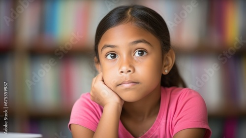 Thoughtful little girl with her hand under her chin