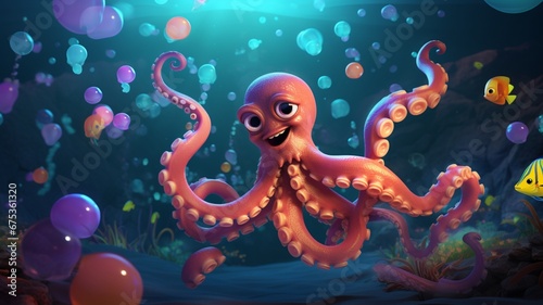 a playful octopus juggling New Year balls underwater  its fluid movements and vibrant colors adding an aquatic charm to the celebrations of 2024.
