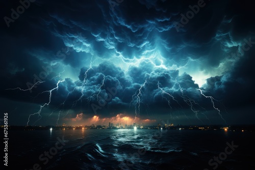 lightning over the sea in the sky in night