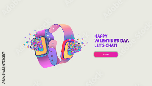 a lot of little hearts fly out of a pair of colored smart watches