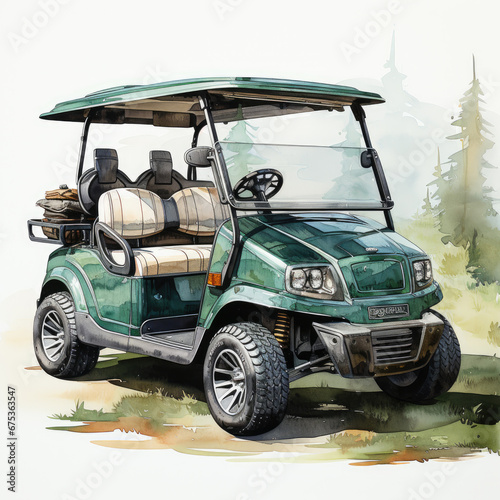 watercolor Golf Cart clipart, Generative Ai