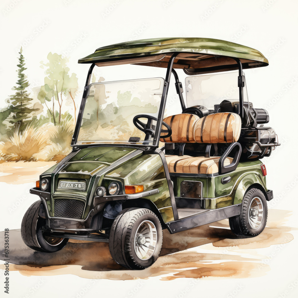 watercolor Golf Cart clipart, Generative Ai