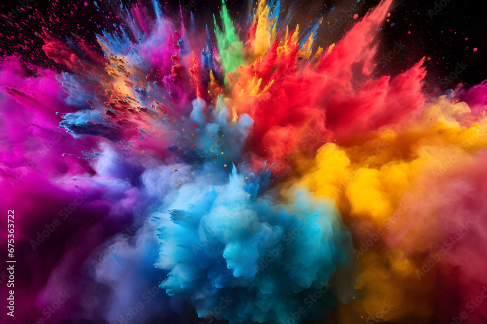 Holi colors, colorful powder explosion