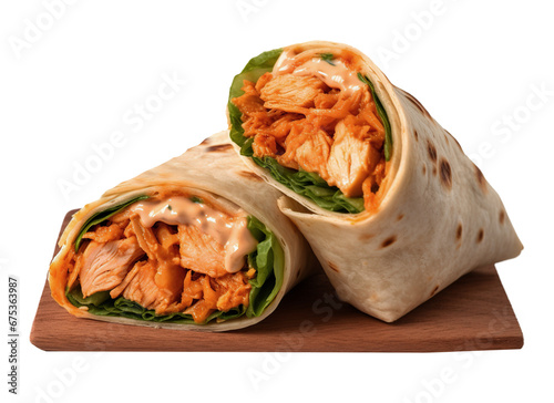 Buffalo chicken wraps on transparent background. Generative AI. photo