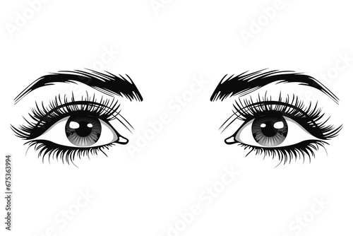 Beautiful female eyes with big lashes and eyebrows. Eyeliner glamour makeup.