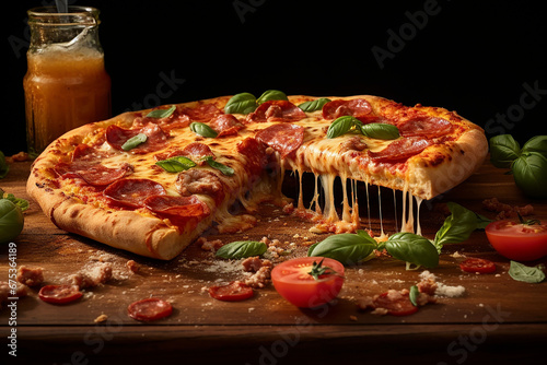 Hot pizza cheese crust topping sauce vegetables generated.AI