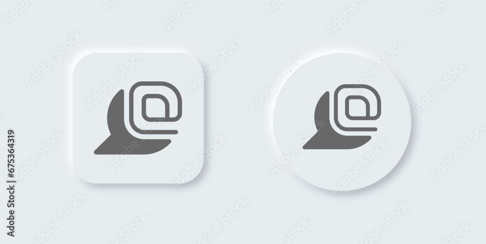 Mention solid icon in neomorphic design style. At signs vector illustration. Mention solid icon in neomorphic design style. At signs vector illustration.