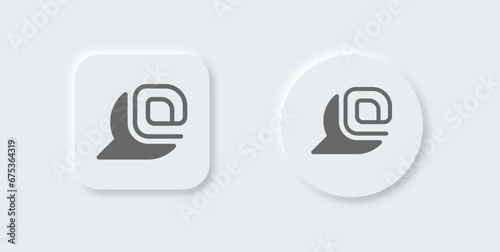 Mention solid icon in neomorphic design style. At signs vector illustration.