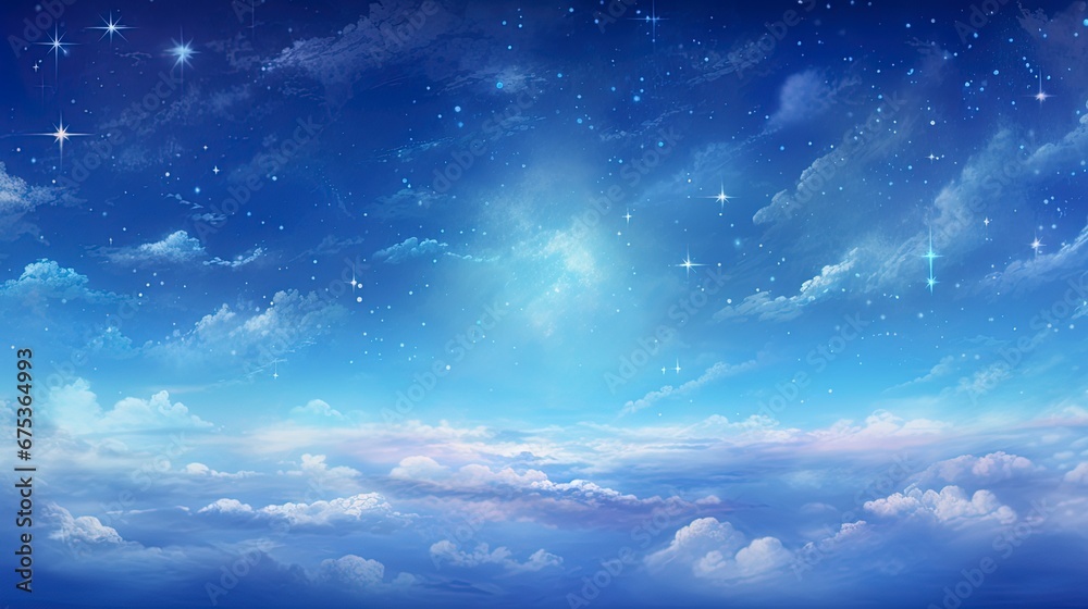 Dreamy blue sparkling cloudscape. Calm blue sky and clouds background with room for text copy. Dreamy blue sparkling cloudscape. Calm blue sky and clouds background with room for text copy.